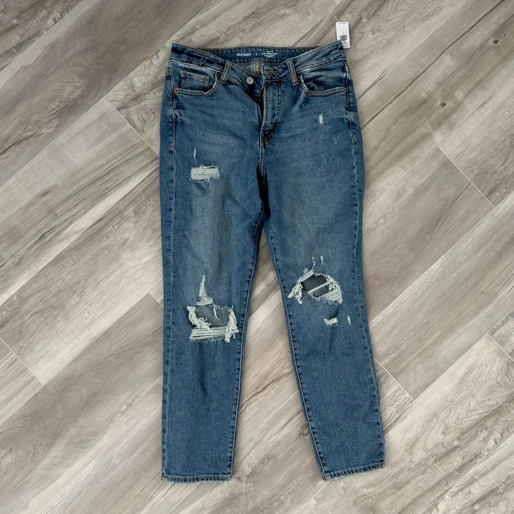 Old Navy Distressed Straight Leg Jeans - Blue